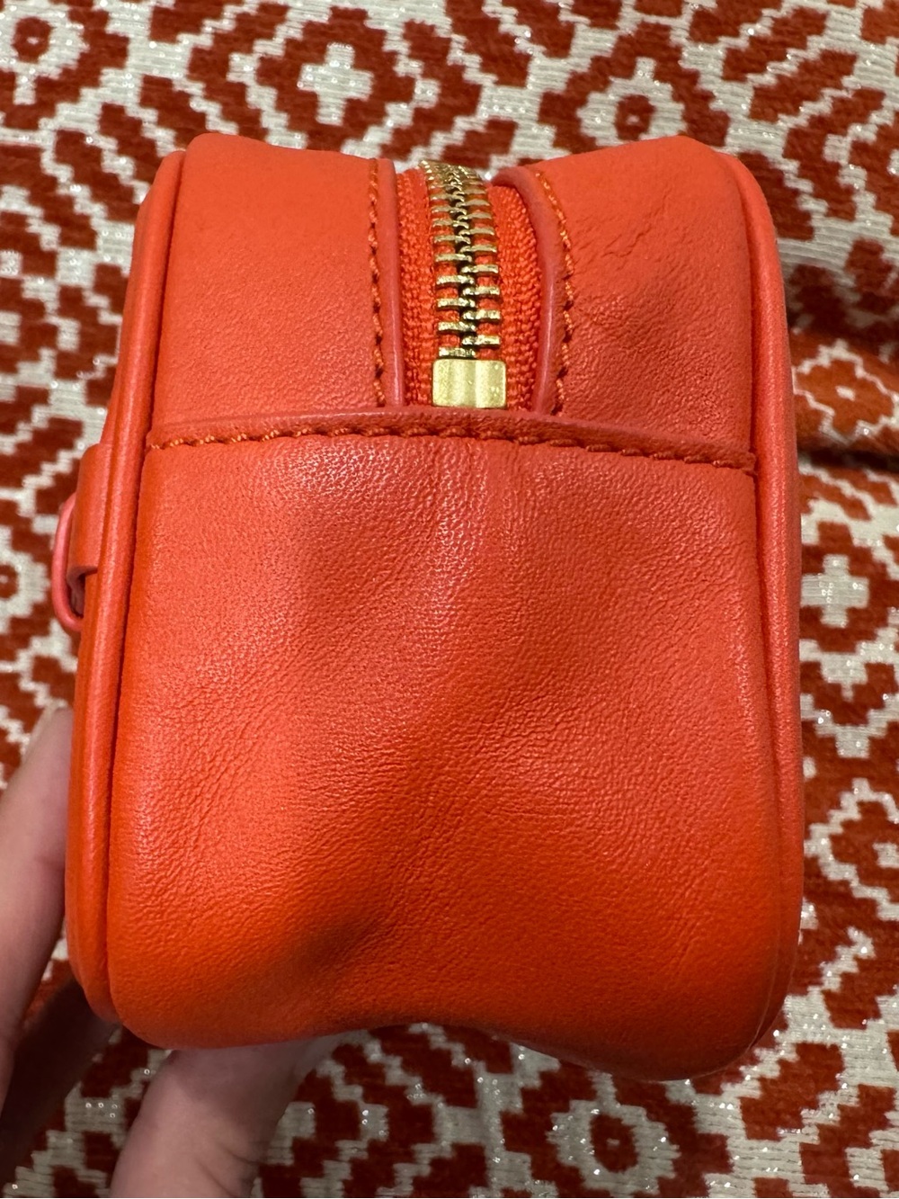 Tory Burch Orange Leather Mini Pouch Cosmetic Case 3x5 - Picture 5 of 7
